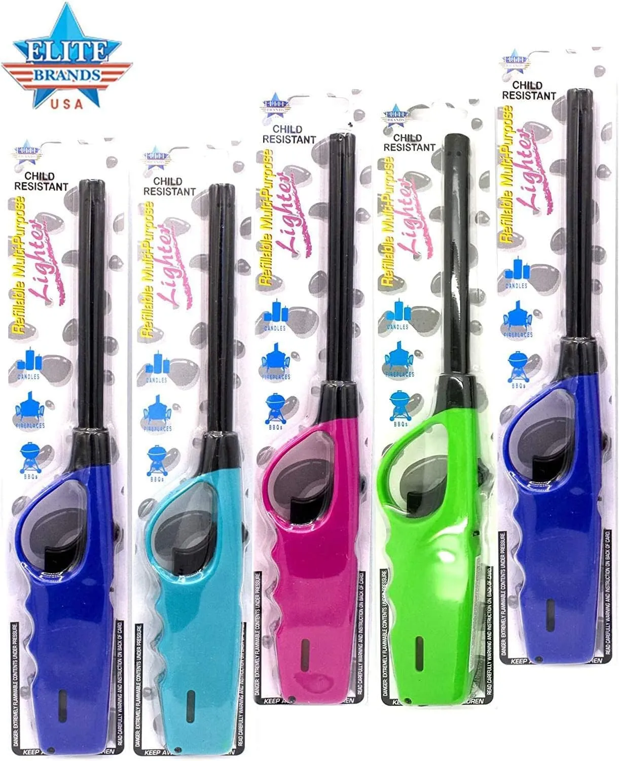 Long Lighters, Multi Use Refillable Neon Fire Lighters, Ideal for Fireplace, Candle, BBQ (25 pc Pack)