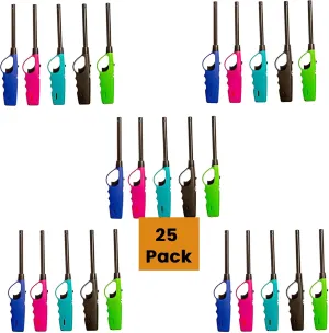 Long Lighters, Multi Use Refillable Neon Fire Lighters, Ideal for Fireplace, Candle, BBQ (25 pc Pack)