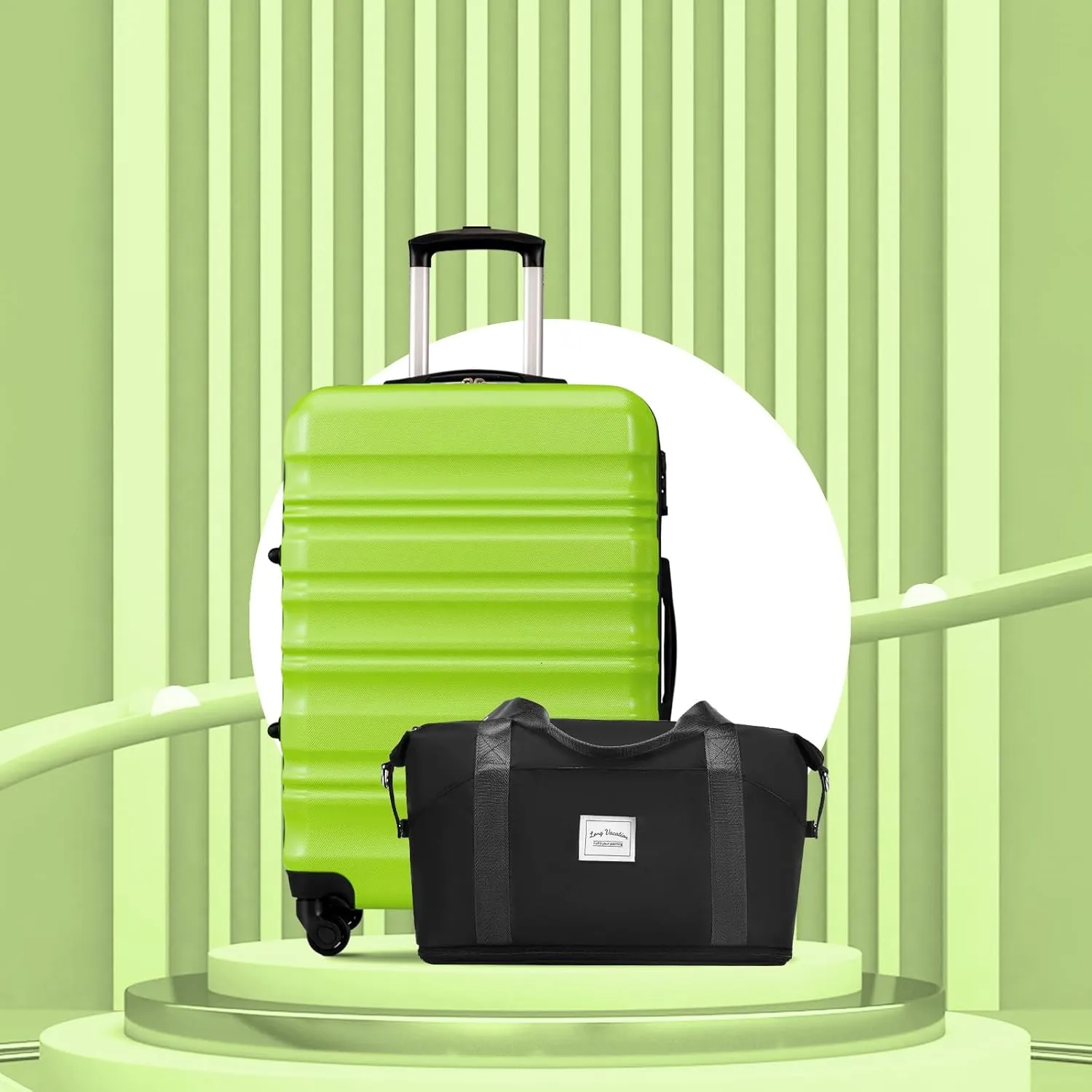 LONG VACATION 6 Piece Luggage Set Carry on Suitcase with ABS PC hardshell, Spinner Wheels & YKK Zipper TSA Lock (APPLE GREEN, 6 piece set)