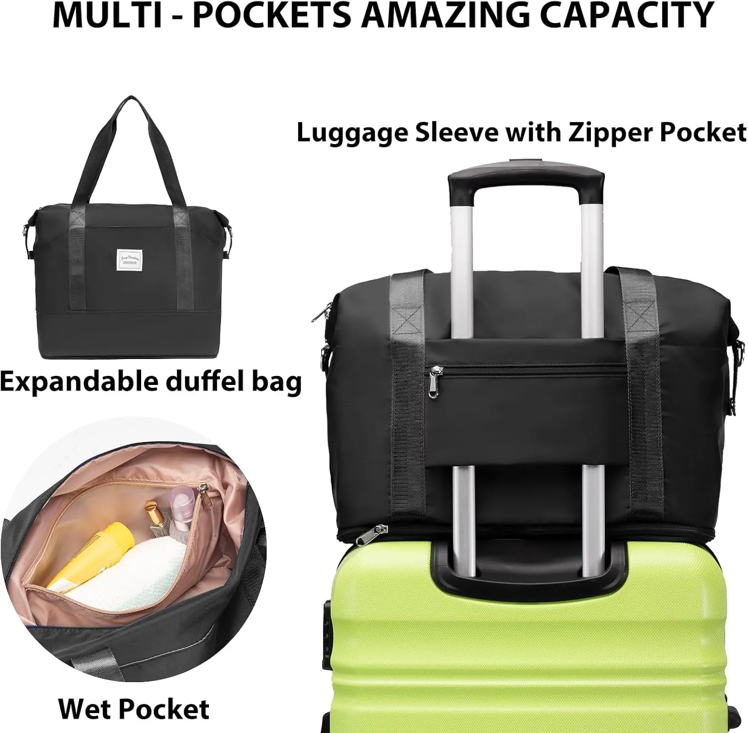 LONG VACATION 6 Piece Luggage Set Carry on Suitcase with ABS PC hardshell, Spinner Wheels & YKK Zipper TSA Lock (APPLE GREEN, 6 piece set)