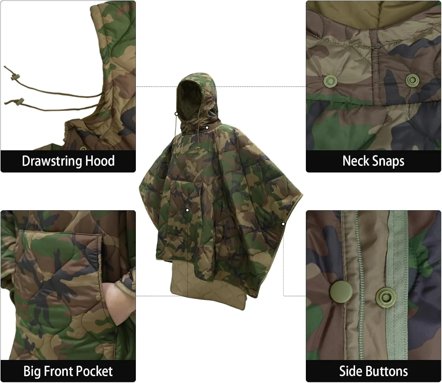 LOOGU Camo Blanket Waterproof Insulation Poncho Liner for Outdoor Camping, Hiking, Hunting, Survival, Backpacking, Picnicking