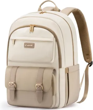 LOVEVOOK College Backpack for Women Fit 15.6 Inch Laptop, Cute Aesthetic Backpack for 14-16 Year Olds, Large Capacity Travel Work Bag Purse for Nurse Teacher, Khiki