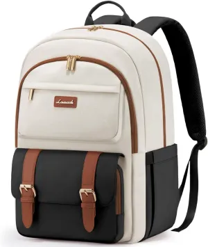 LOVEVOOK College Backpack for Women Fit 17.3 Inch Laptop, Cute Aesthetic for 14-16 Year Olds, Large Capacity Travel Work Purse for Nurse Teacher, Black-White-Brown