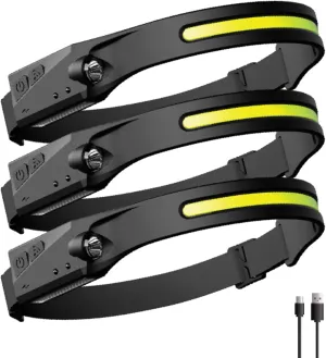 Lumen Light Headlamp Rechargeable, Lumenlight LED Headlamp, 230° Wide Beam Head Lamp with Motion Sensor for Adults, 5 Mode Waterproof Lightweight for Outdoor Camping (3pcs)
