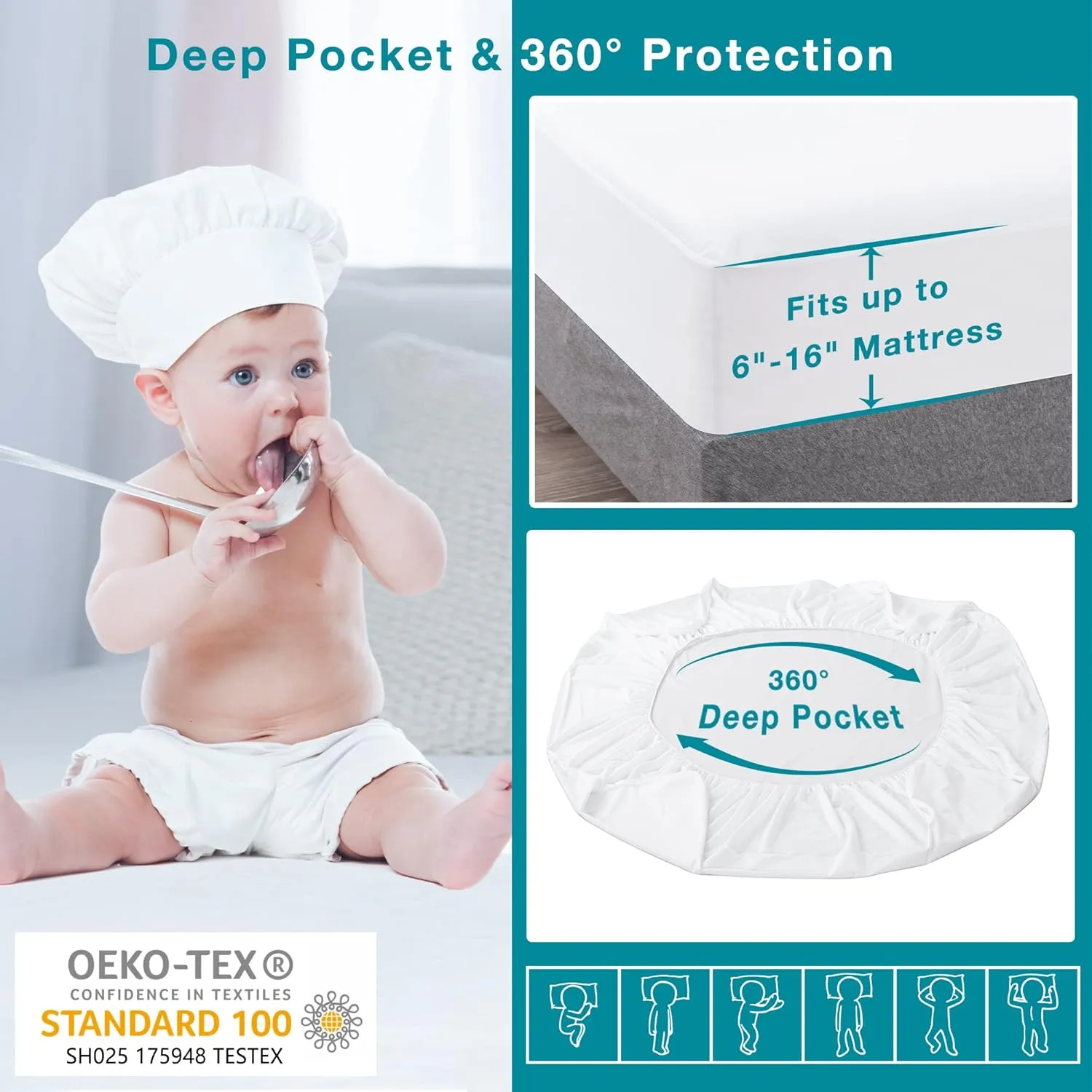 Lunsing 2 Pack Waterproof Twin Mattress Protector, Noiseless, Breathable, and Soft Twin Size Mattress Pad Cover with 6-16 inches Deep Pocket, White