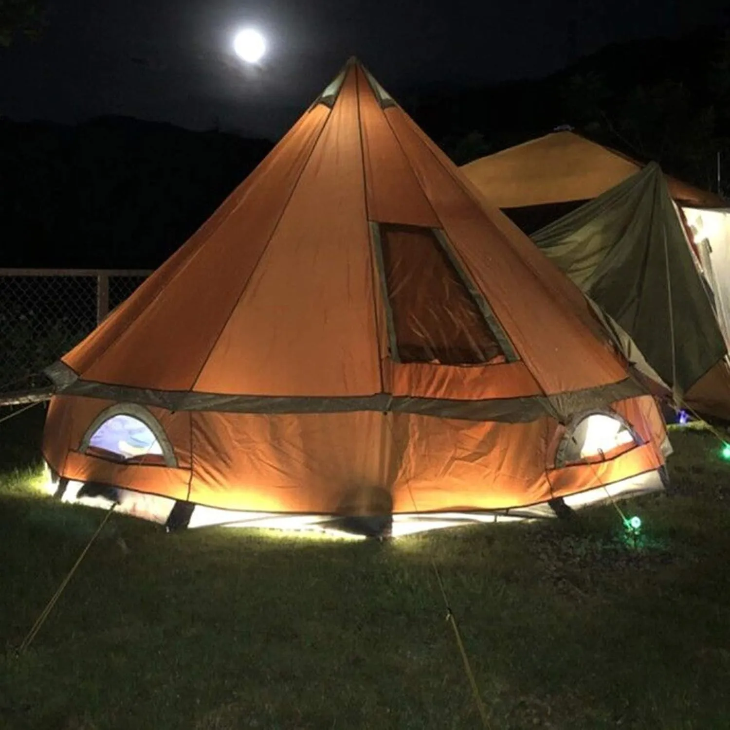 Luxury 4M Bell Tent, Tent Yurt 210D Oxford India Tent, Waterproof Bell Tent, Portable Privacy Tent for Family Camping Outdoor Hunting (Green) (Orange)