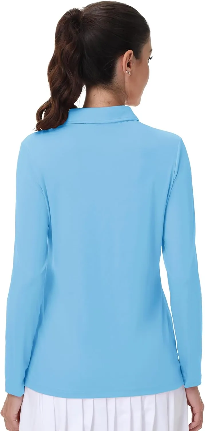 MAGCOMSEN Women's Polo Shirts Long Sleeve Golf T Shirt Quick Dry UPF 50  Sun Protection Lightweight Athletic Tennis Shirts