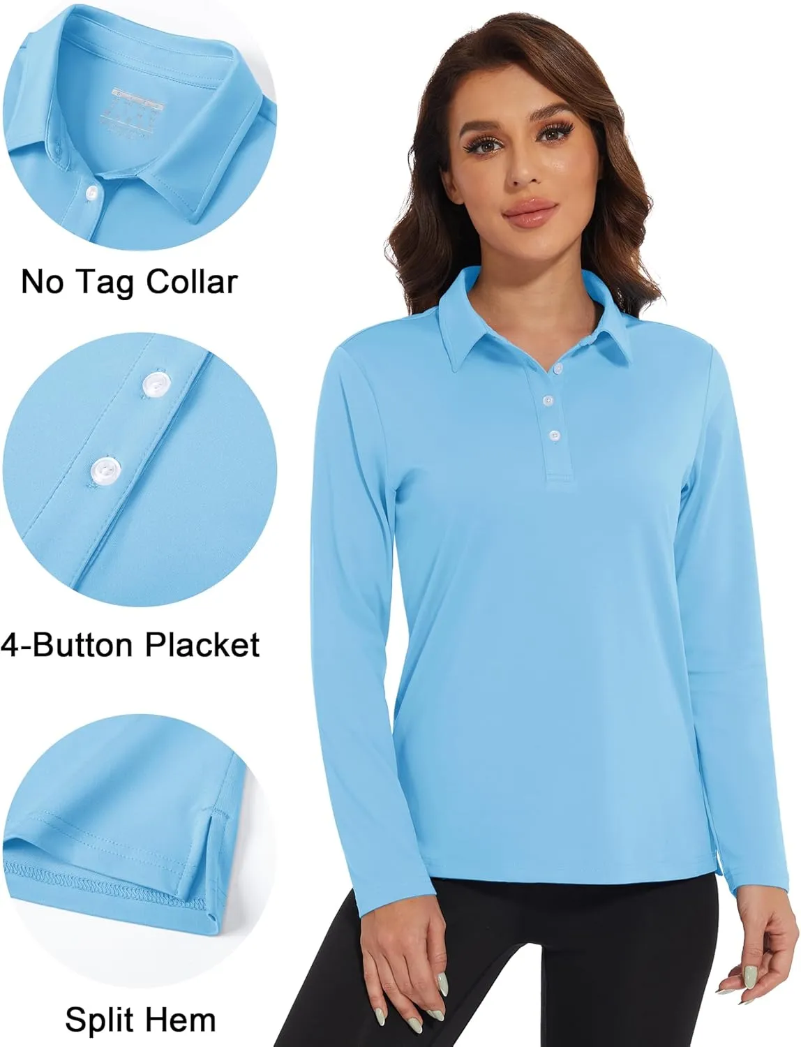 MAGCOMSEN Women's Polo Shirts Long Sleeve Golf T Shirt Quick Dry UPF 50  Sun Protection Lightweight Athletic Tennis Shirts