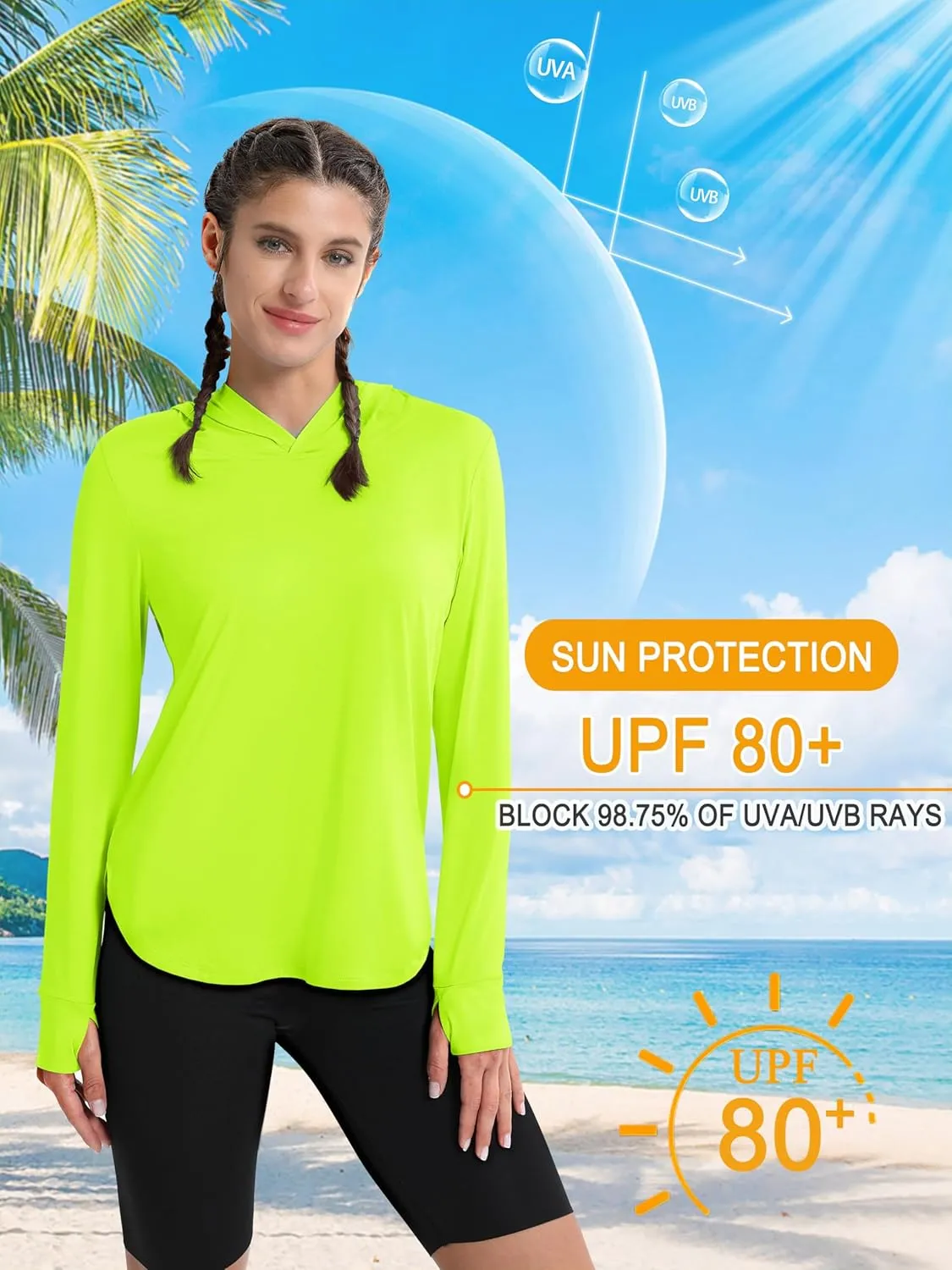MAGCOMSEN Women's UPF 80  Quick Dry Sun Protection Hoodie Lightweight SPF Long Sleeve Rashguard with Thumb Hole