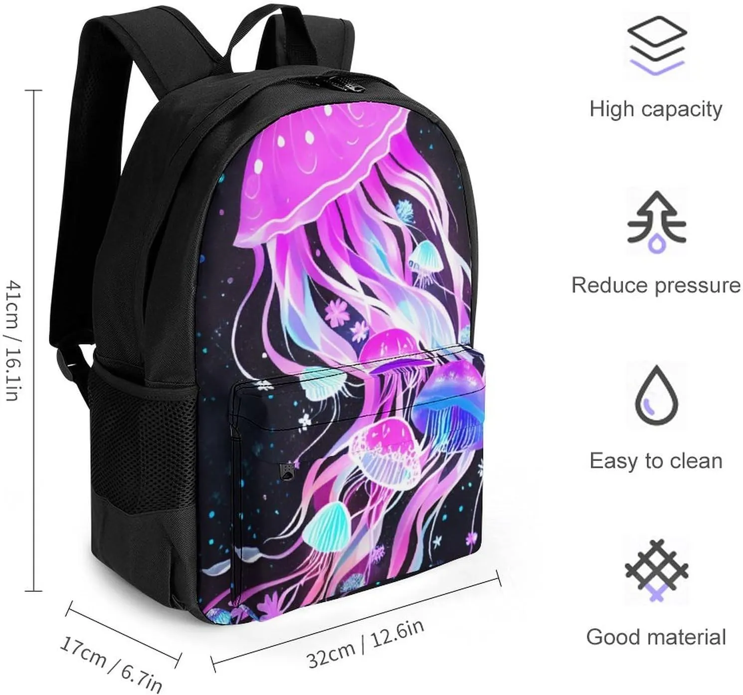 Magic Flowers Ocean The Jellyfish Pattern Daypack Polyester Anti-Theft Multipurpose Bookbag Big Capacity Gym Outdoor Hiking Backpack With Adjustable Shoulder Straps