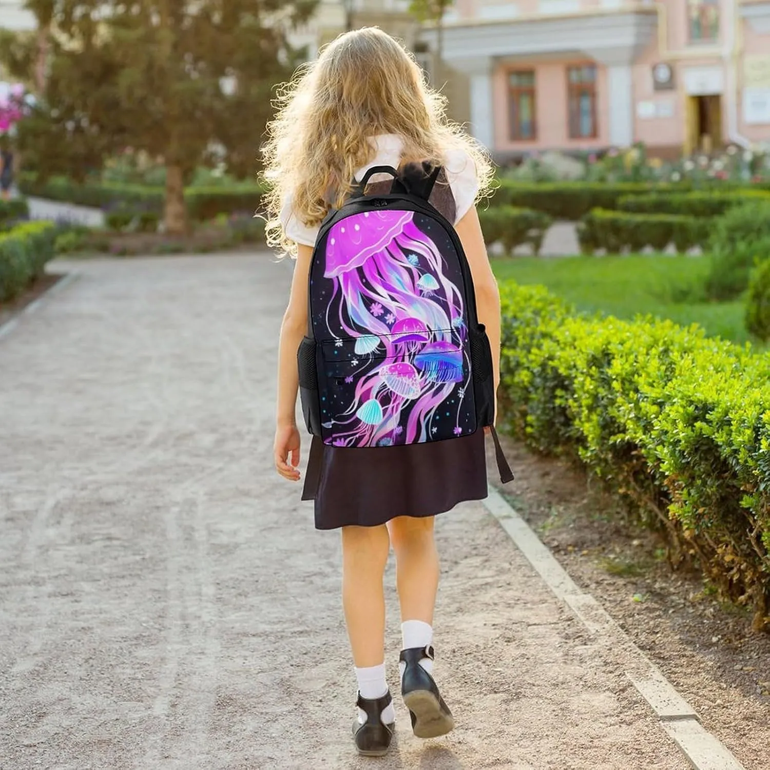 Magic Flowers Ocean The Jellyfish Pattern Daypack Polyester Anti-Theft Multipurpose Bookbag Big Capacity Gym Outdoor Hiking Backpack With Adjustable Shoulder Straps