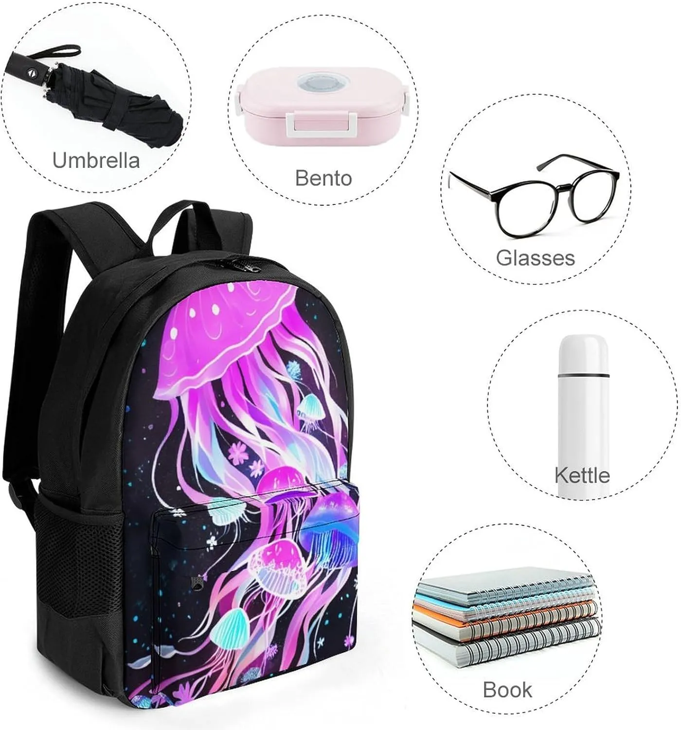 Magic Flowers Ocean The Jellyfish Pattern Daypack Polyester Anti-Theft Multipurpose Bookbag Big Capacity Gym Outdoor Hiking Backpack With Adjustable Shoulder Straps