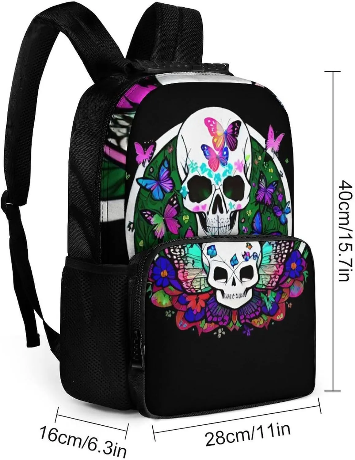 Magic Mushrooms Skull Psychedelic Butterfly Art Shoulder Book Bags Polyester Multipurpose Anti-Theft Carry On Bag Large Capacity Travel Hiking & Camping Rucksack