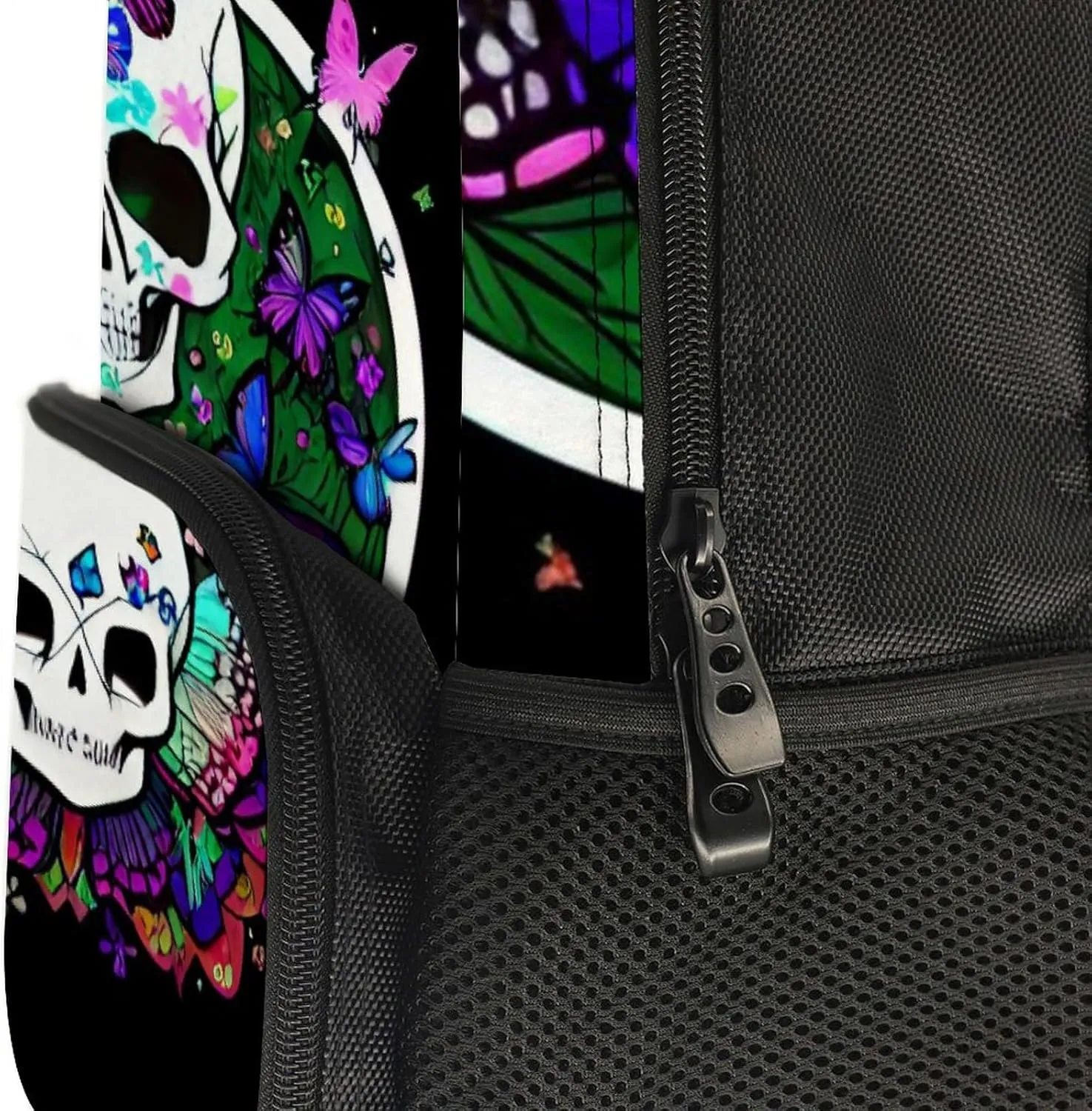 Magic Mushrooms Skull Psychedelic Butterfly Art Shoulder Book Bags Polyester Multipurpose Anti-Theft Carry On Bag Large Capacity Travel Hiking & Camping Rucksack