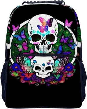 Magic Mushrooms Skull Psychedelic Butterfly Art Shoulder Book Bags Polyester Multipurpose Anti-Theft Carry On Bag Large Capacity Travel Hiking & Camping Rucksack