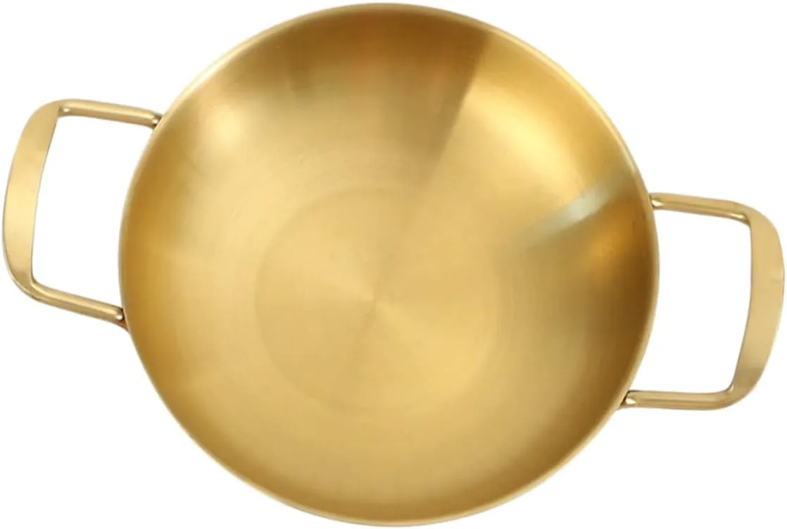 MAGICLULU Mini Stainless Steel Seafood Pan Golden Cookware for Home Canteen Outdoor Cooking Dishwasher with Stay Cool Handles Versatile Dry Pot for Everyday Use
