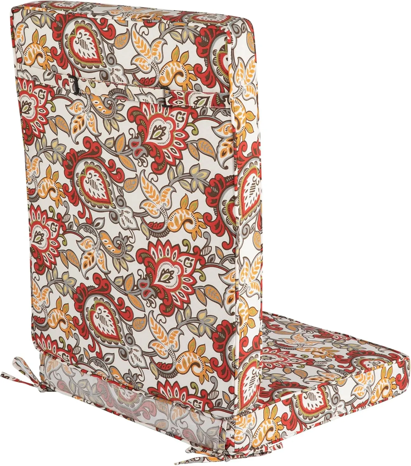 Magpie Fabrics Outdoor/Indoor High Back Square Corner Chair Cushion with Handle & Ties, Waterproof for Home Garden Balcony Patio Beach Swimming Pool, 45"x20"x3", Botanical Red