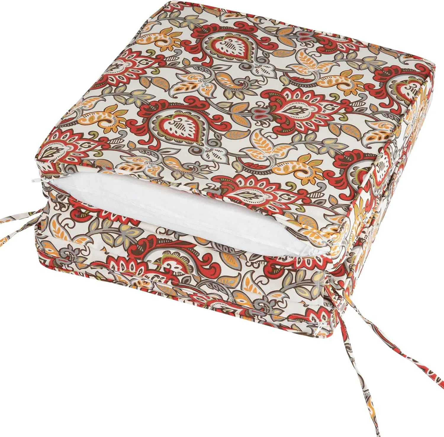 Magpie Fabrics Outdoor/Indoor High Back Square Corner Chair Cushion with Handle & Ties, Waterproof for Home Garden Balcony Patio Beach Swimming Pool, 45"x20"x3", Botanical Red