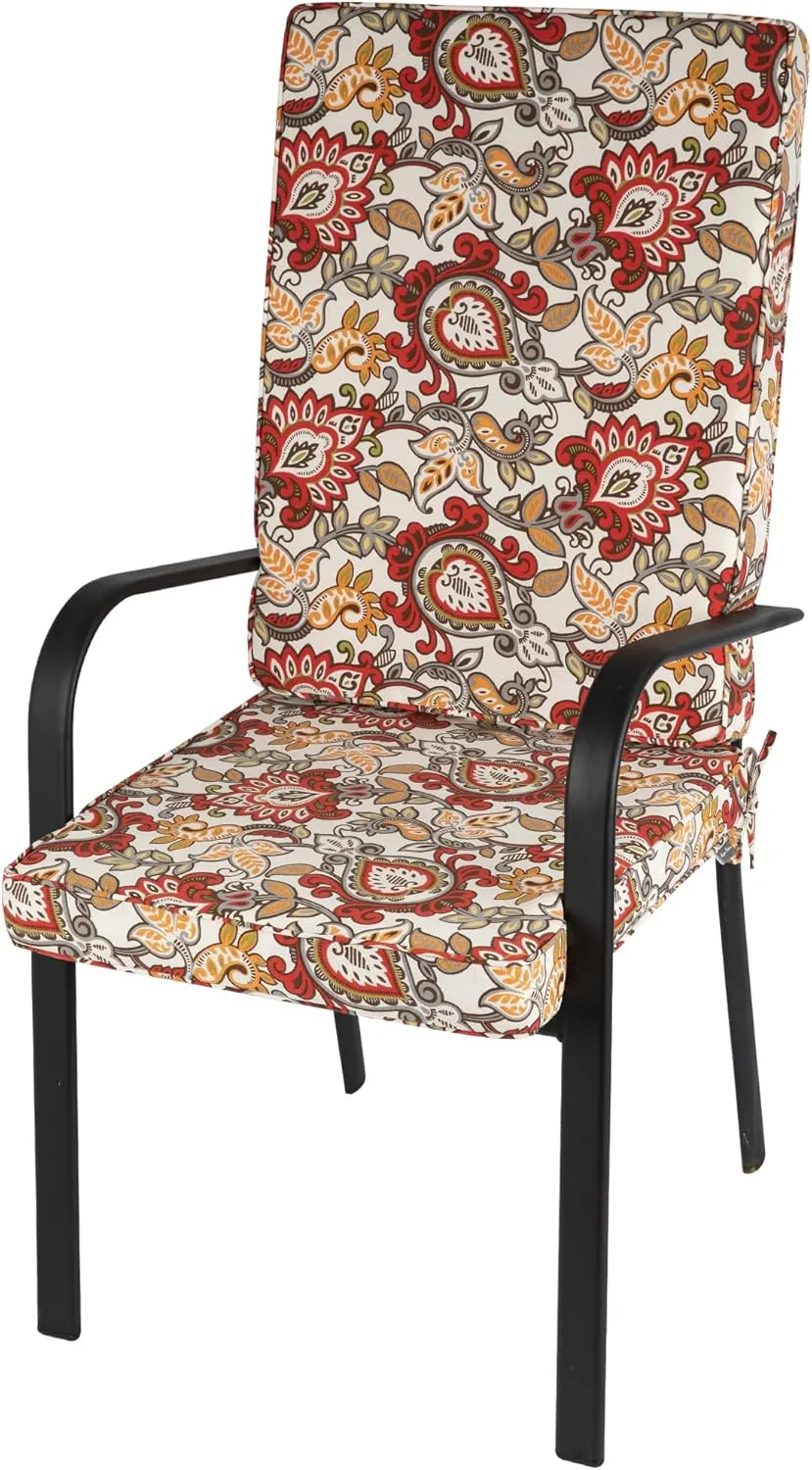 Magpie Fabrics Outdoor/Indoor High Back Square Corner Chair Cushion with Handle & Ties, Waterproof for Home Garden Balcony Patio Beach Swimming Pool, 45"x20"x3", Botanical Red