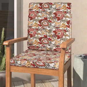 Magpie Fabrics Outdoor/Indoor High Back Square Corner Chair Cushion with Handle & Ties, Waterproof for Home Garden Balcony Patio Beach Swimming Pool, 45"x20"x3", Botanical Red