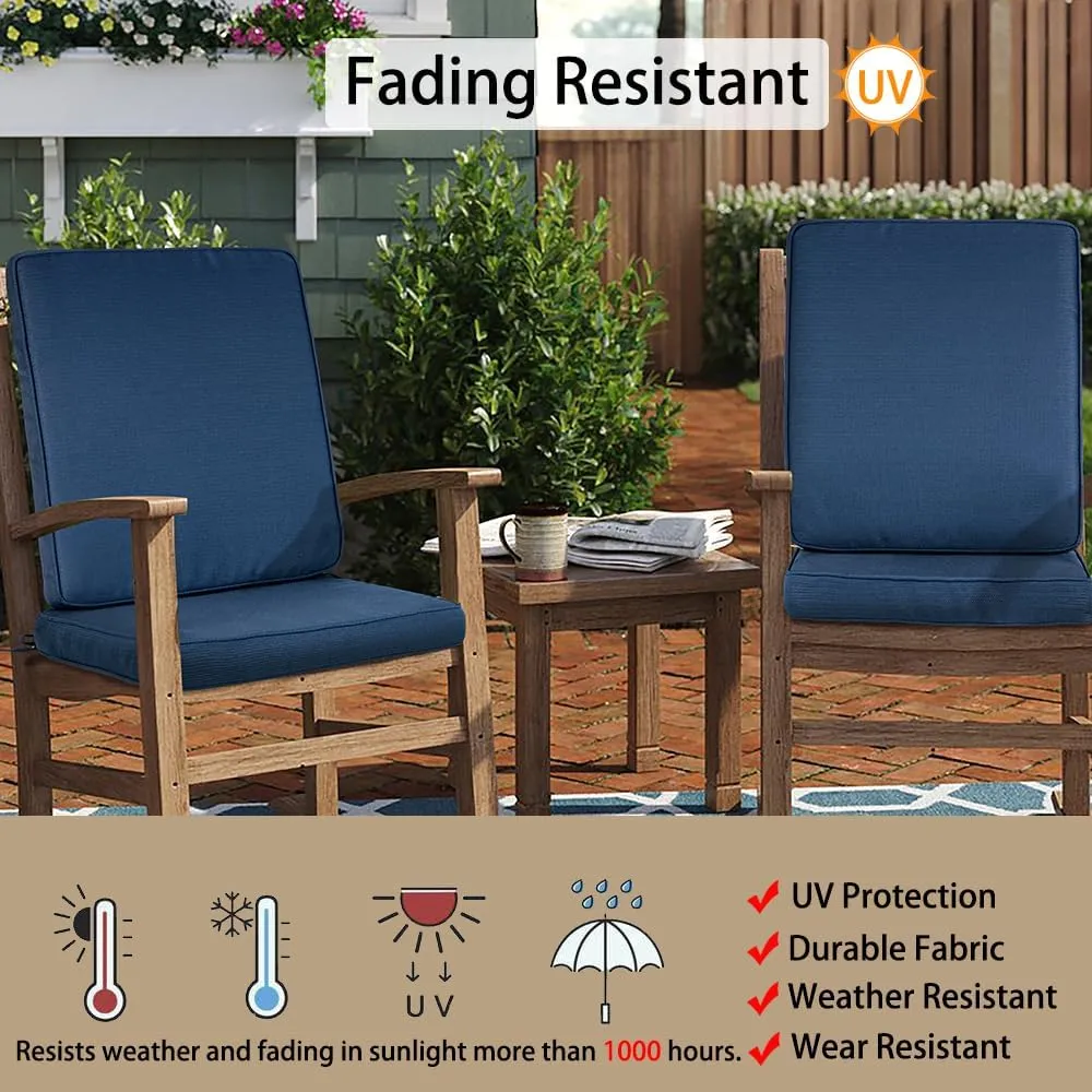 Magpie Fabrics Outdoor/Indoor High Back Square Corner Chair Cushion with Handle & Ties, Waterproof for Home Garden Balcony Patio Beach Swimming Pool, 45"x20"x3", Navy