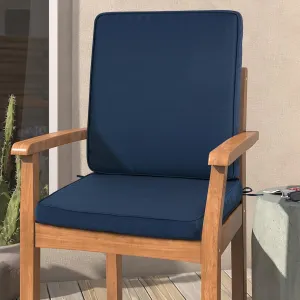 Magpie Fabrics Outdoor/Indoor High Back Square Corner Chair Cushion with Handle & Ties, Waterproof for Home Garden Balcony Patio Beach Swimming Pool, 45"x20"x3", Navy