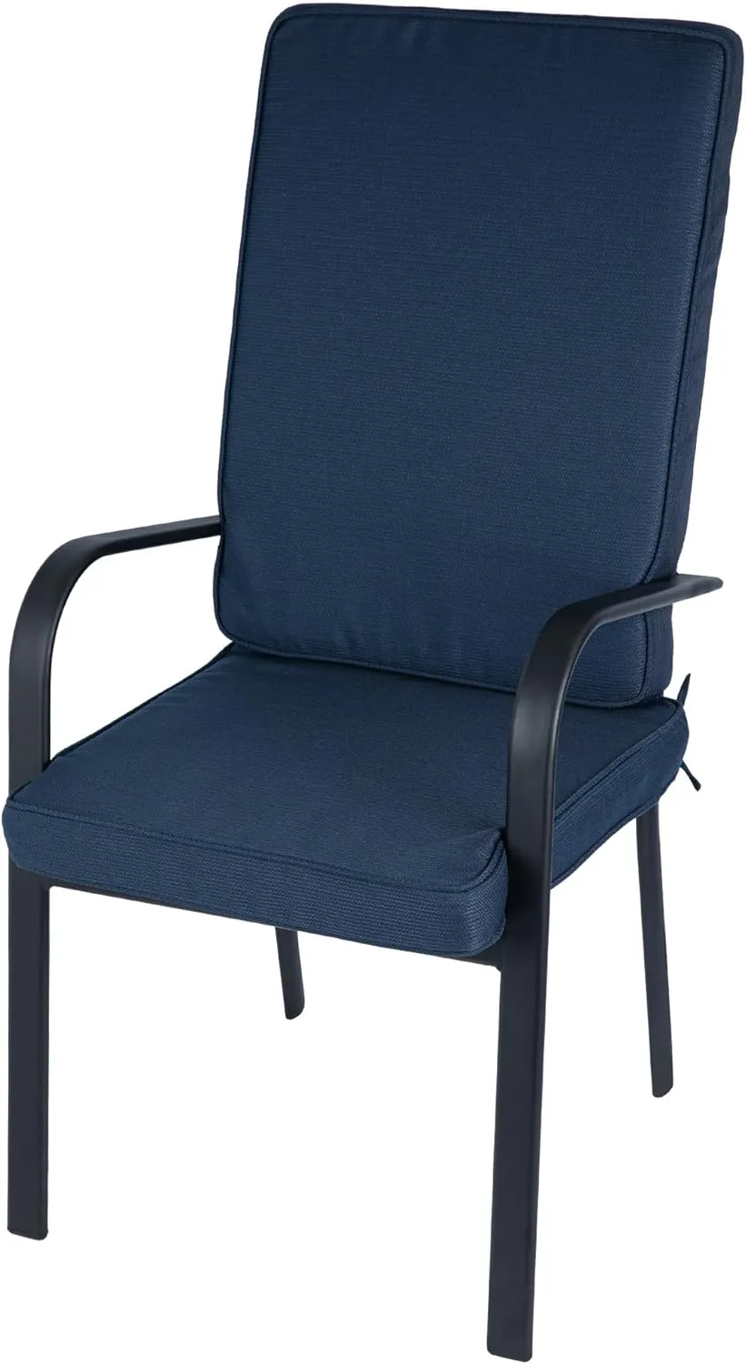 Magpie Fabrics Outdoor/Indoor High Back Square Corner Chair Cushion with Handle & Ties, Waterproof for Home Garden Balcony Patio Beach Swimming Pool, 45"x20"x3", Navy