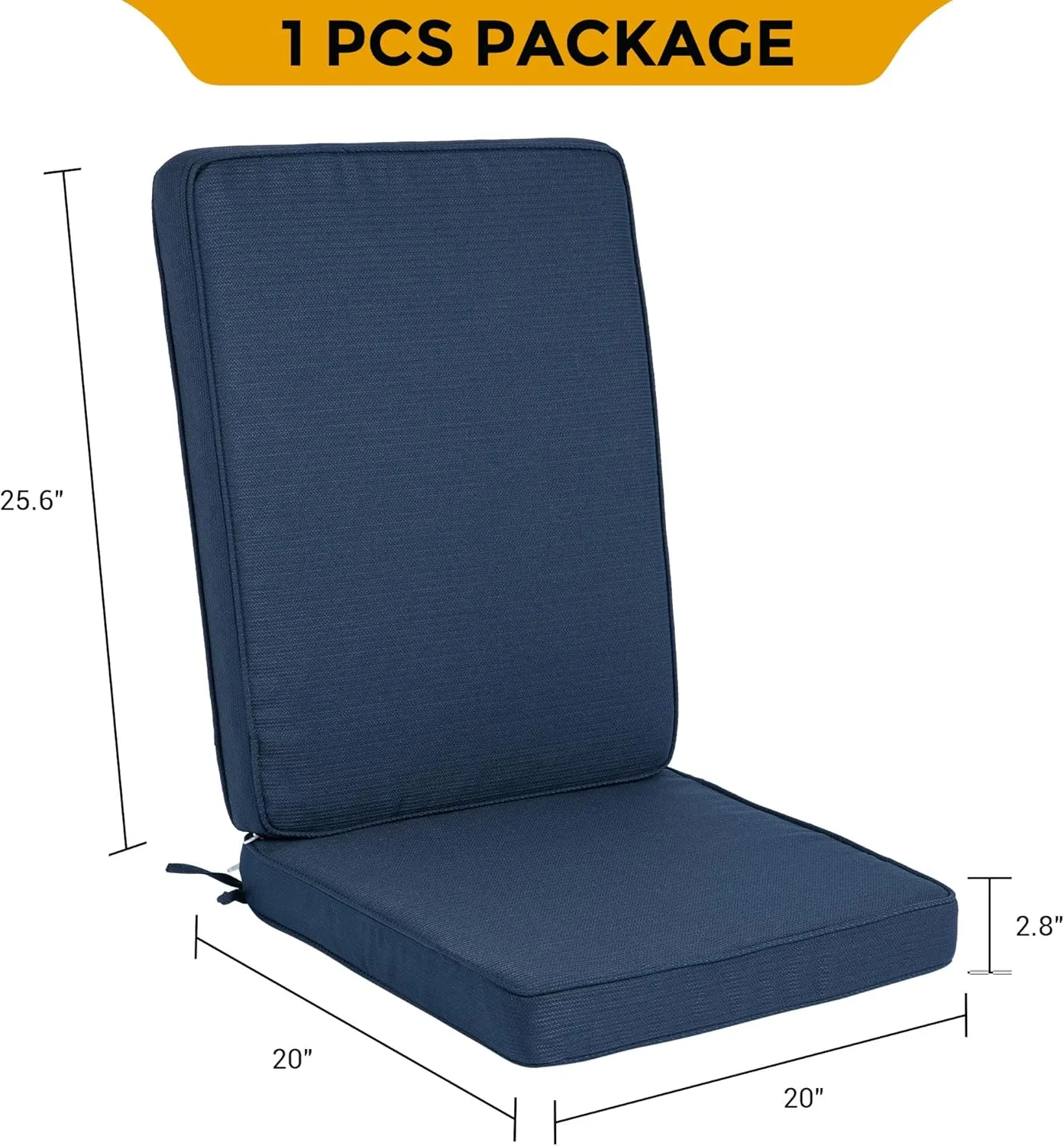 Magpie Fabrics Outdoor/Indoor High Back Square Corner Chair Cushion with Handle & Ties, Waterproof for Home Garden Balcony Patio Beach Swimming Pool, 45"x20"x3", Navy