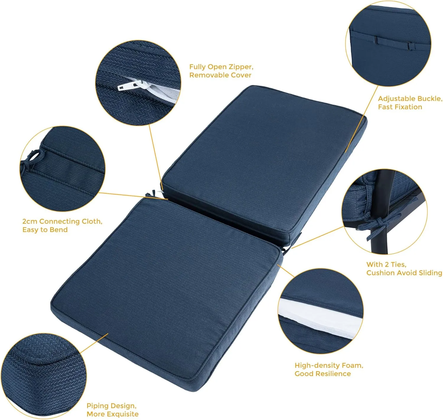 Magpie Fabrics Outdoor/Indoor High Back Square Corner Chair Cushion with Handle & Ties, Waterproof for Home Garden Balcony Patio Beach Swimming Pool, 45"x20"x3", Navy