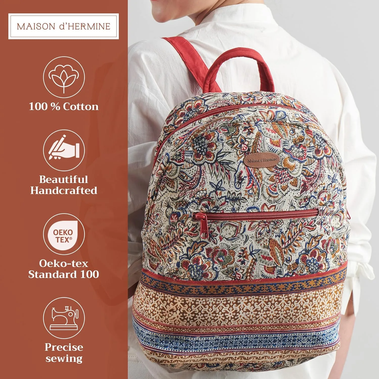 Maison d' Hermine Backpack Cotton Shoulder Backpack with Small Pouch Lightweight Bag for Travel Work Beach Perfect for Women & Men (Jaipur)