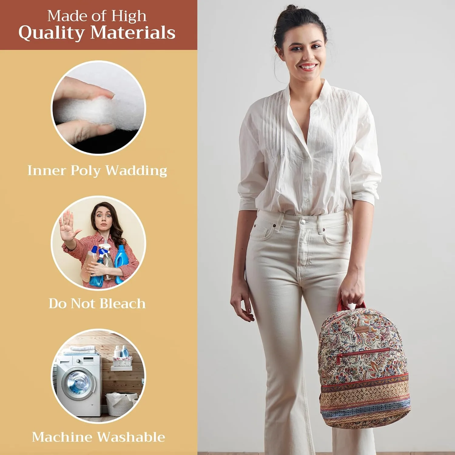 Maison d' Hermine Backpack Cotton Shoulder Backpack with Small Pouch Lightweight Bag for Travel Work Beach Perfect for Women & Men (Jaipur)