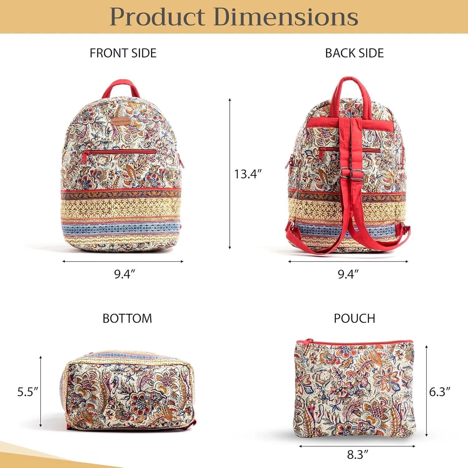 Maison d' Hermine Backpack Cotton Shoulder Backpack with Small Pouch Lightweight Bag for Travel Work Beach Perfect for Women & Men (Jaipur)