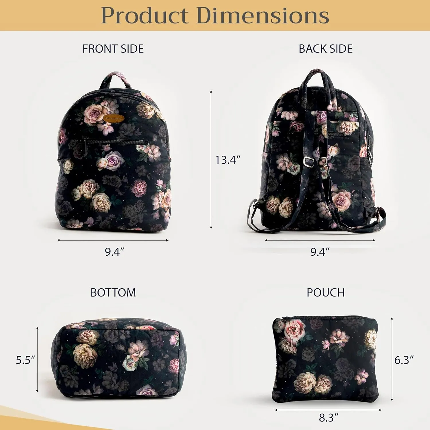 Maison d' Hermine Backpack Cotton Shoulder Backpack with Small Pouch Lightweight Bag for Travel Work Beach Perfect for Women & Men (Moody Florals)