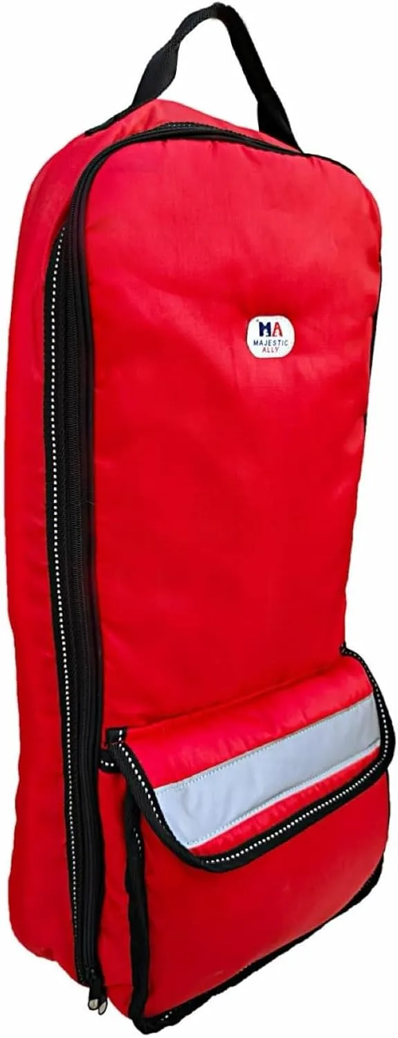 Majestic Ally Halter Bridle Carry Bag - Reflective, Padded with Front Large Pocket Tack Carry Bag to Keep Horse Tack Clean and Safe (Red)