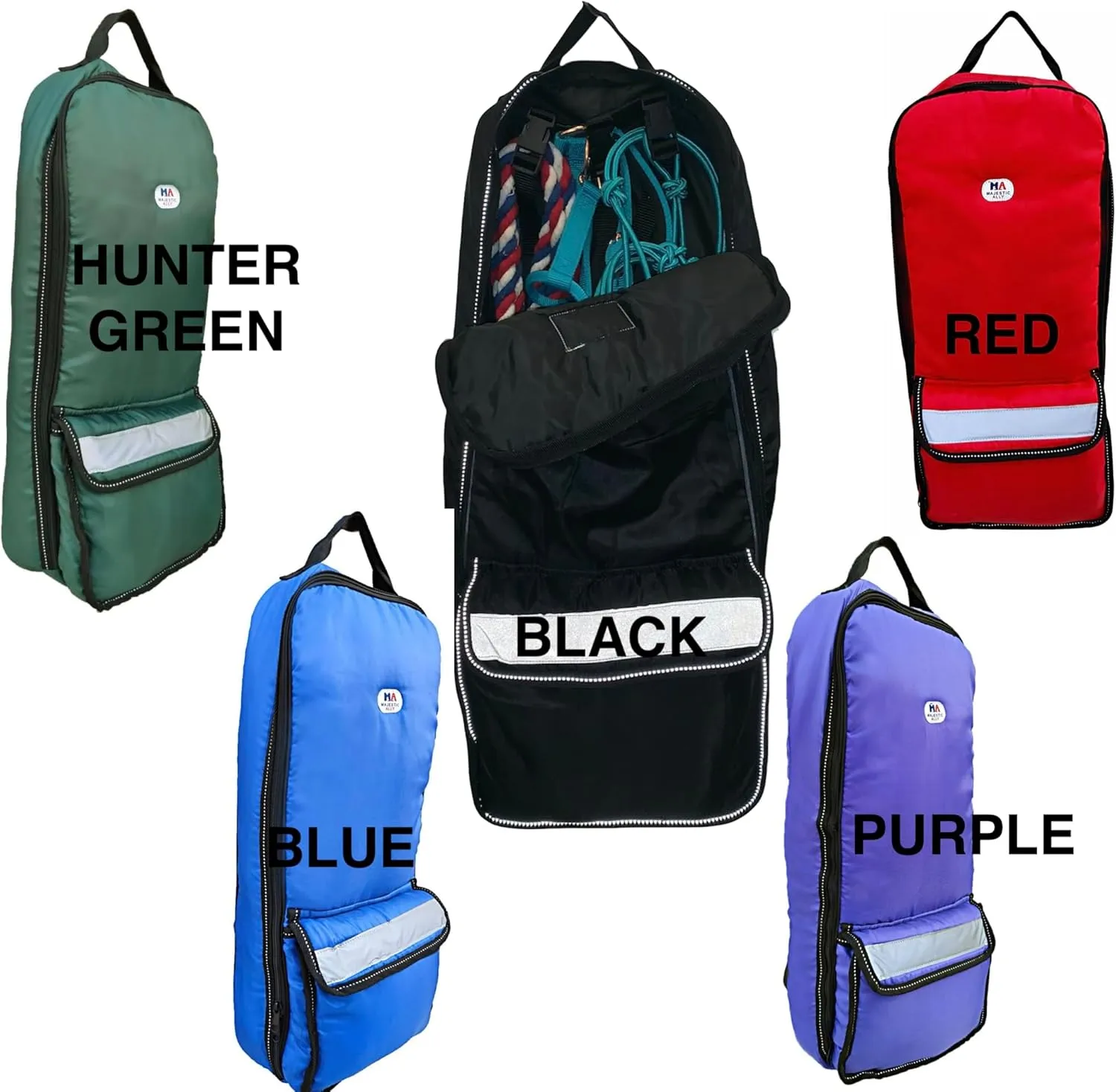 Majestic Ally Halter Bridle Carry Bag - Reflective, Padded with Front Large Pocket Tack Carry Bag to Keep Horse Tack Clean and Safe (Red)
