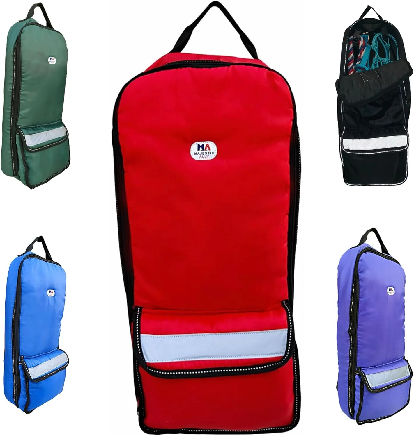 Majestic Ally Halter Bridle Carry Bag - Reflective, Padded with Front Large Pocket Tack Carry Bag to Keep Horse Tack Clean and Safe (Red)