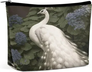Makeup Bags Large Capacity Cosmetic Bags for Women White Peacock Open Flat Toiletry Bag Waterproof Makeup Pouch Portable Cosmetic Organizer Makeups Train for Travel Gift