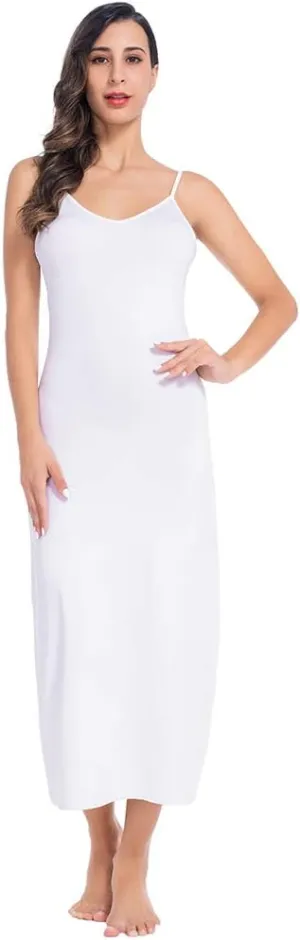MANCYFIT Long Slips for Under Dresses Full Length Adjustable Spaghetti Strap Nightgown