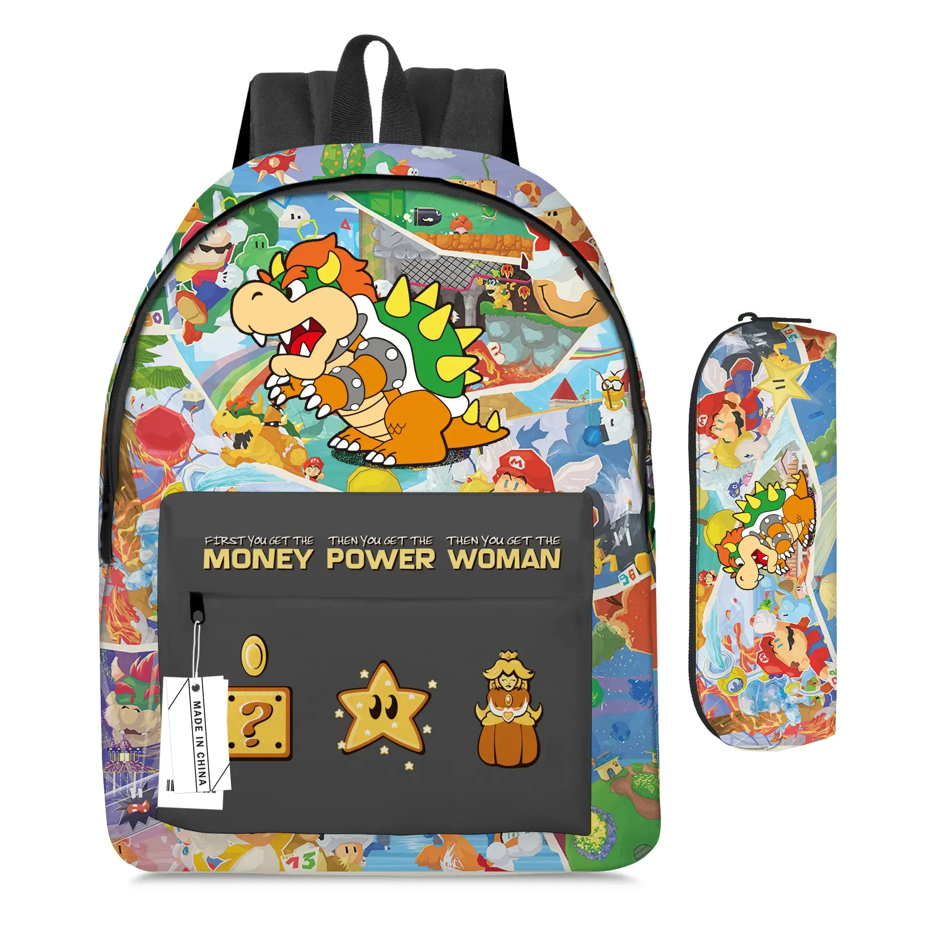 Mario Cartoon Backpack Set with Lunch Bag & Pencil Case