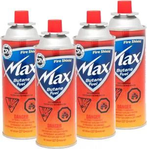 MaxSun Brand l Pack of 4 Butane Gas Cylinders l Fuel for Portable Gas Stove l l 4 x 227g l Camping and Cooking Stove Accessory