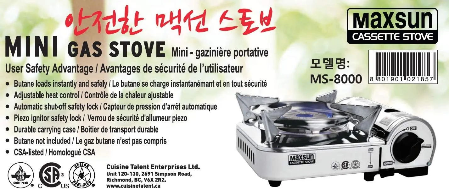 Maxsun Portable Mini Gas Stove MS8000, 7,172 BTU, Camp Stove, Compact Design with Carrying Case