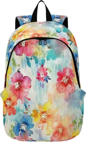 MCHIVER Travel Backpack Blue Red Flowers Casual Daypack Backpacks Lightweight Carry on Bag Water Resistant Hiking Backpack for Women Men