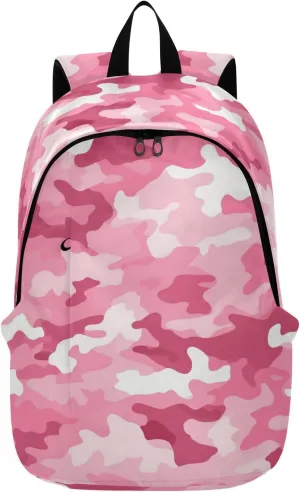MCHIVER Travel Backpack Camouflage Pink Classic Casual Daypack Backpacks Lightweight Carry on Bag Water Resistant Hiking Backpack for Women and Men