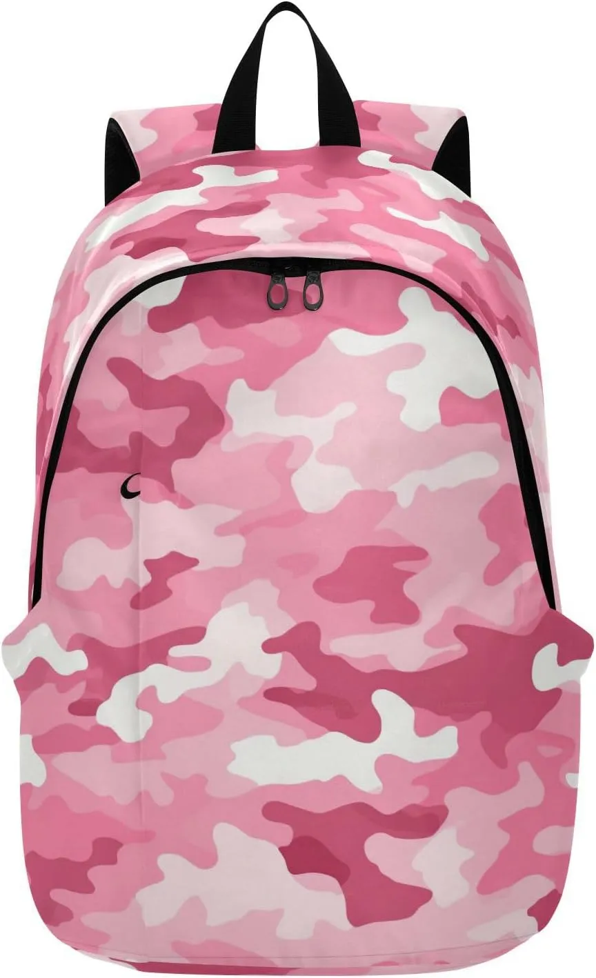 MCHIVER Travel Backpack Camouflage Pink Classic Casual Daypack Backpacks Lightweight Carry on Bag Water Resistant Hiking Backpack for Women and Men