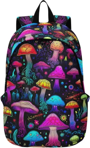 MCHIVER Travel Backpack Colorful Mushroom Stars Casual Daypack Backpacks Lightweight Carry on Bag Water Resistant Hiking Backpack for Men Women