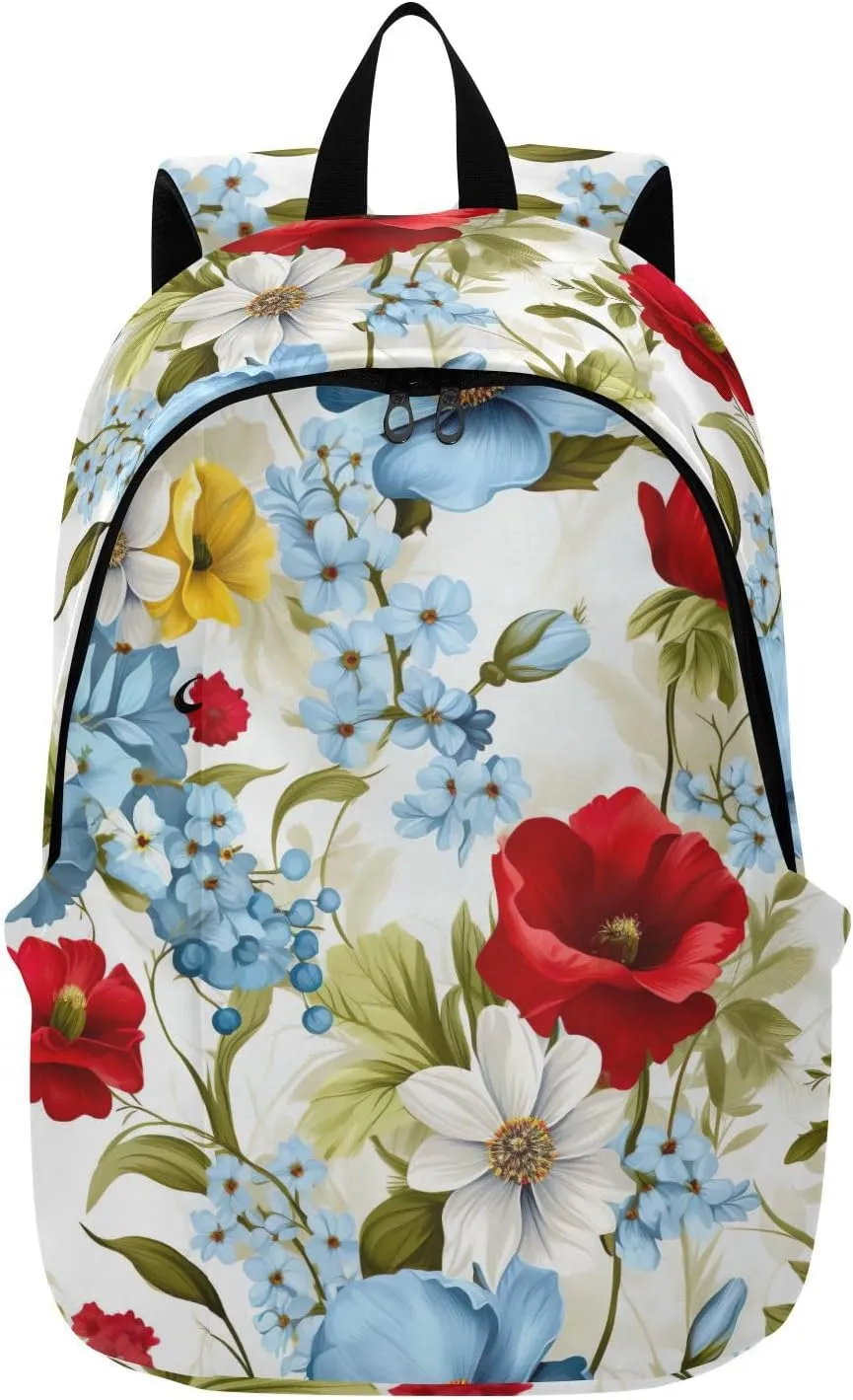 MCHIVER Travel Backpack Floral Poppy Flowers Spring Casual Daypack Backpacks Lightweight Carry on Bag Water Resistant Hiking Backpack for Women and Men