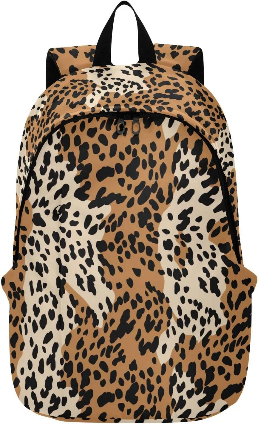 MCHIVER Travel Backpack Funny Black Yellow Leopard Casual Daypack Backpacks Lightweight Carry on Bag Water Resistant Hiking Backpack for Women Men