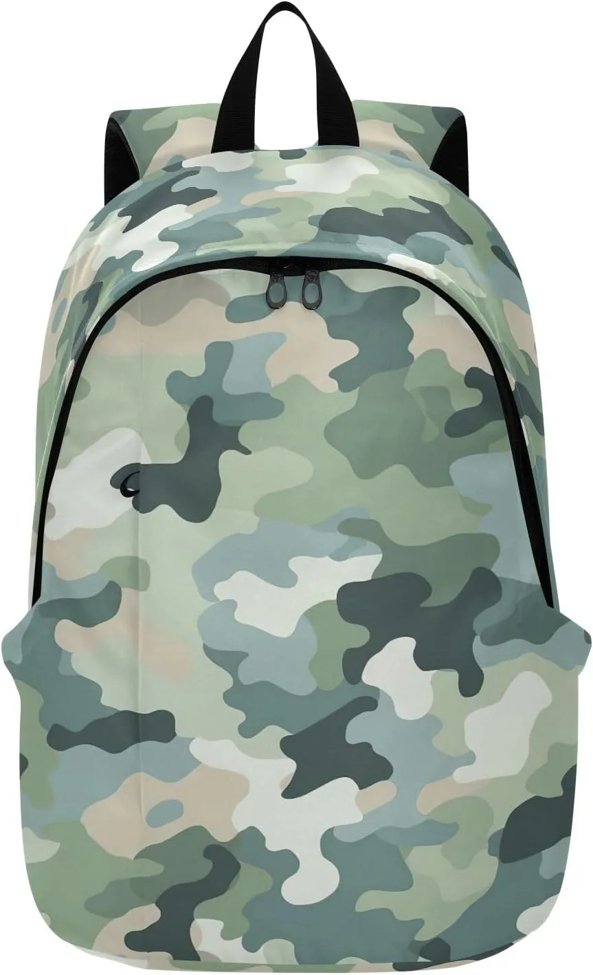 MCHIVER Travel Backpack Green Camo Abstract Casual Daypack Backpacks Lightweight Carry on Bag Water Resistant Hiking Backpack for Men and Women
