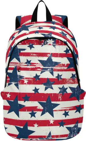 MCHIVER Travel Backpack Patriotic Stars Striped American Casual Daypack Backpacks Lightweight Carry on Bag Water Resistant Hiking Backpack for Men Women