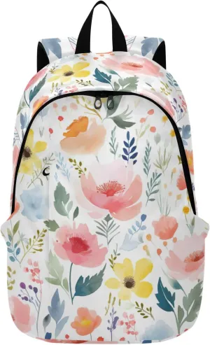 MCHIVER Travel Backpack Watercolor Poppy Flower Floral Casual Daypack Backpacks Lightweight Carry on Bag Water Resistant Hiking Backpack for Women and Men
